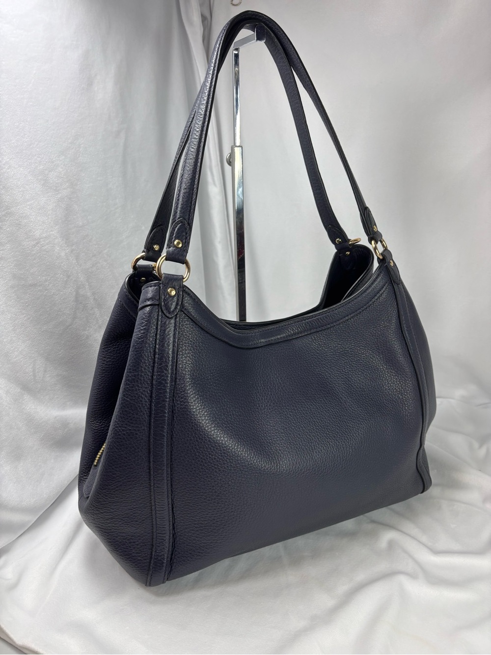 Coach Kristy Shoulder Bag Navy Pebbled Leather Gold Hardware Tote Purse - Picture 9 of 16